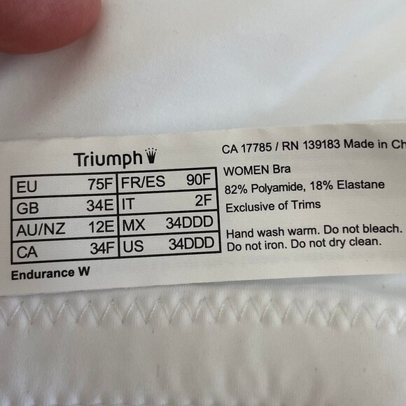 Triumph Endurance Triaction Activewear Nylon Sports Bra White Blk Sz 34DDD NWOT - Picture 10 of 13